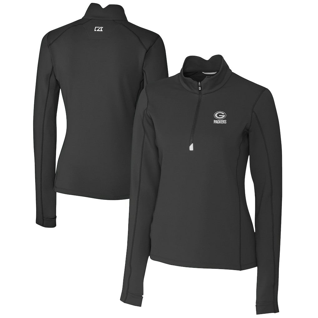 Green Bay Packers Cutter & Buck Women's Traverse Stretch DryTec Quarter-Zip Top - Black cheap