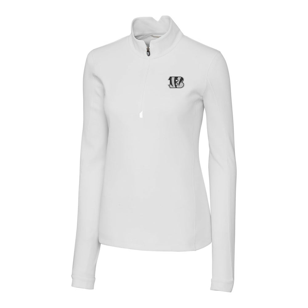 Cincinnati Bengals Cutter & Buck Women's Traverse Stretch DryTec Quarter-Zip Top - White discount