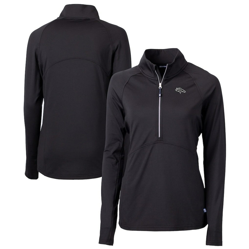 Denver Broncos Cutter & Buck Women's Adapt Eco Knit Stretch Recycled Raglan Half-Zip Top - Black online