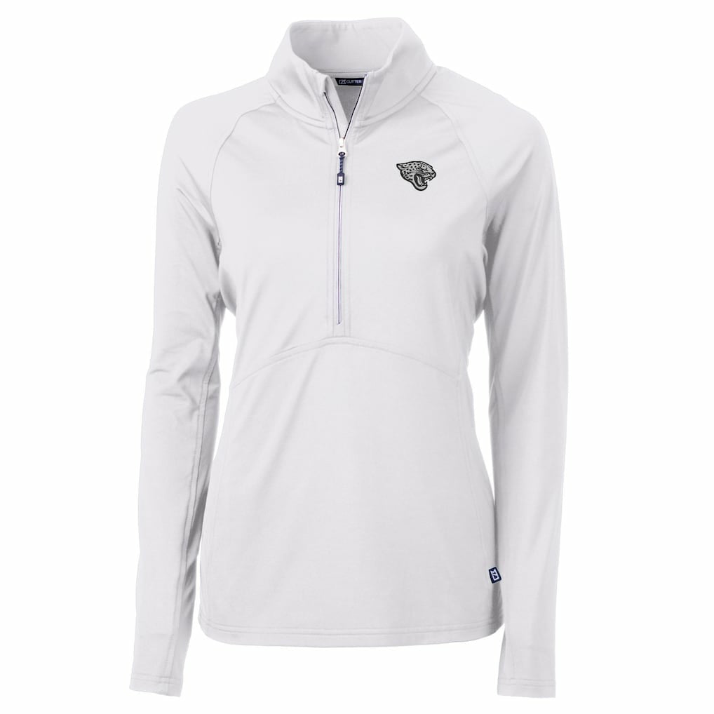 Jacksonville Jaguars Cutter & Buck Women's Adapt Eco Knit Stretch Recycled Raglan Half-Zip Top - White on sale