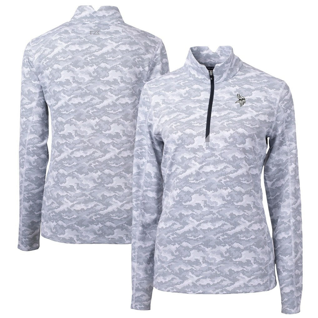 Minnesota Vikings Cutter & Buck Women's Traverse Camo Print Stretch Tri-Blend Quarter-Zip Top - Gray outlet