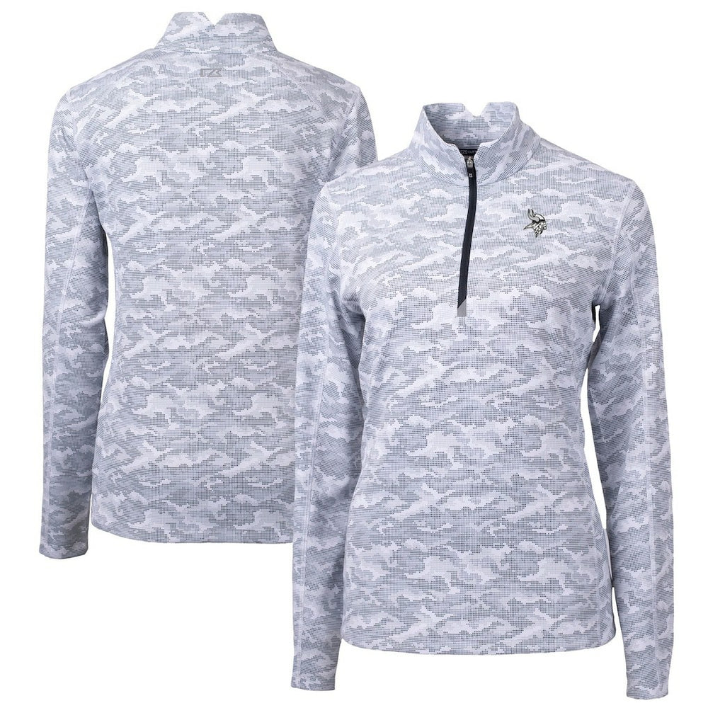 Minnesota Vikings Cutter & Buck Women's Traverse Camo Print Stretch Tri-Blend Quarter-Zip Top - Gray outlet