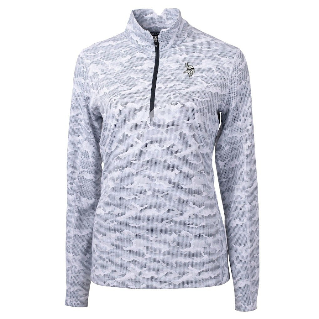 Minnesota Vikings Cutter & Buck Women's Traverse Camo Print Stretch Tri-Blend Quarter-Zip Top - Gray outlet