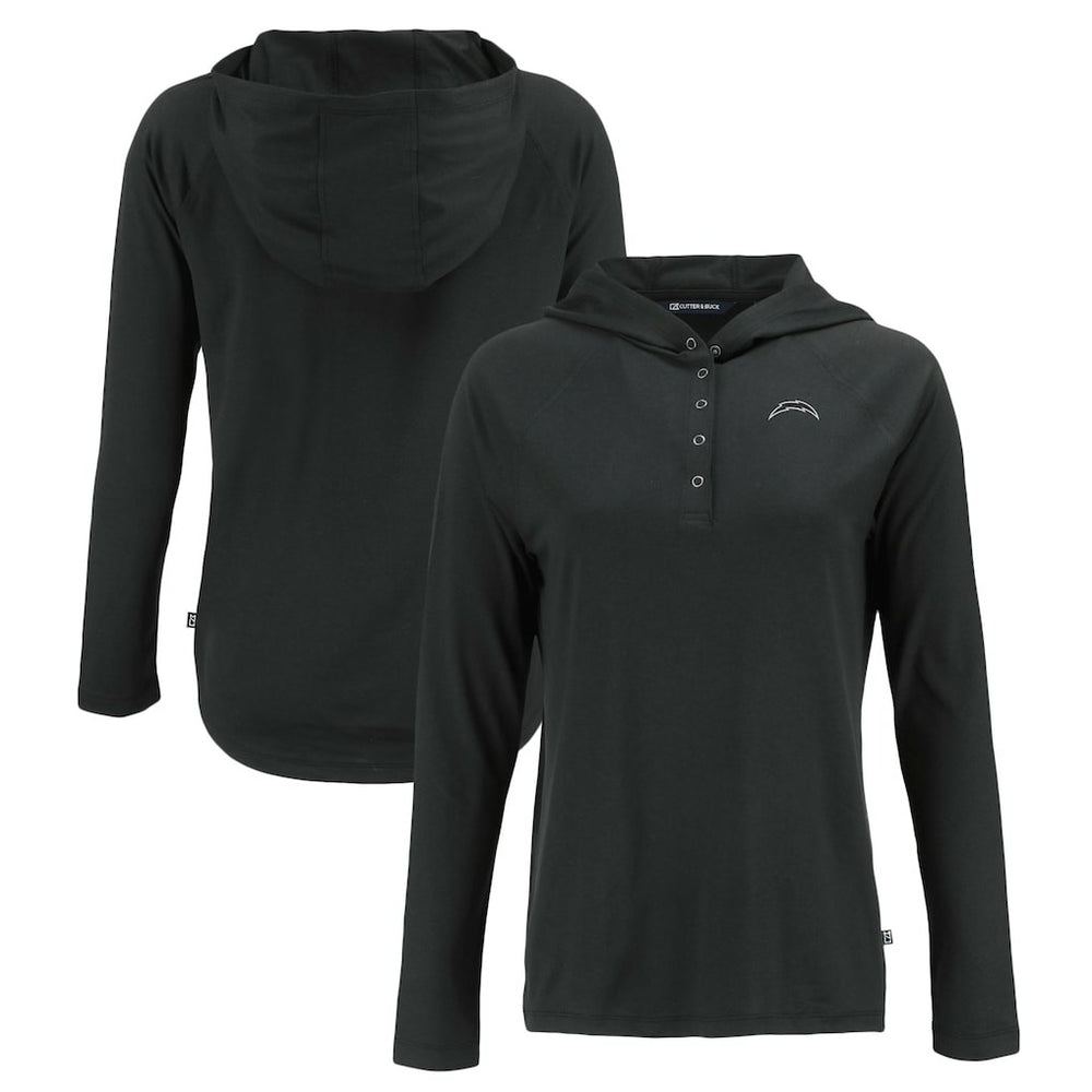 Los Angeles Chargers Cutter & Buck Women's Coastline Epic Comfort Eco Recycled Long Sleeve Hoodie T-Shirt - Black outlet