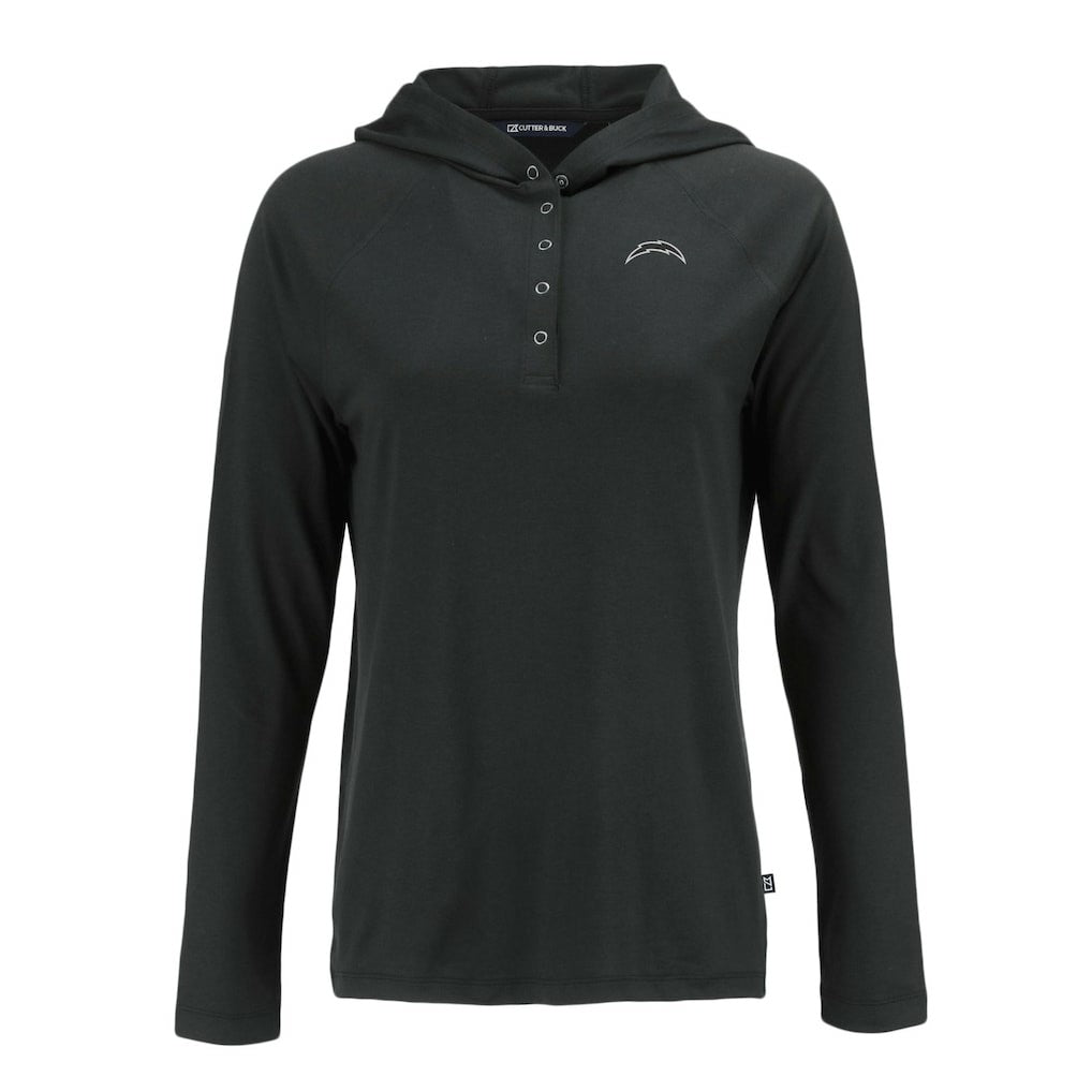 Los Angeles Chargers Cutter & Buck Women's Coastline Epic Comfort Eco Recycled Long Sleeve Hoodie T-Shirt - Black outlet