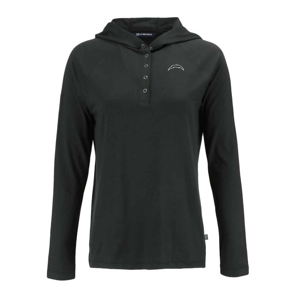 Los Angeles Chargers Cutter & Buck Women's Coastline Epic Comfort Eco Recycled Long Sleeve Hoodie T-Shirt - Black outlet