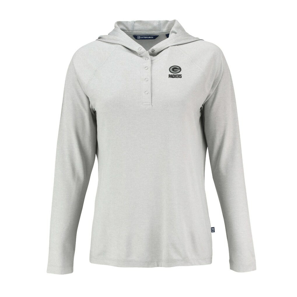 Green Bay Packers Cutter & Buck Women's Coastline Epic Comfort Eco Recycled Long Sleeve Hoodie T-Shirt - Gray outlet