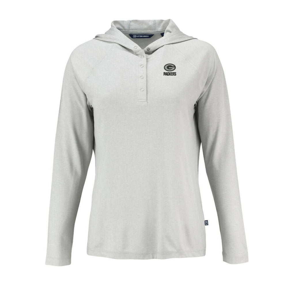 Green Bay Packers Cutter & Buck Women's Coastline Epic Comfort Eco Recycled Long Sleeve Hoodie T-Shirt - Gray outlet