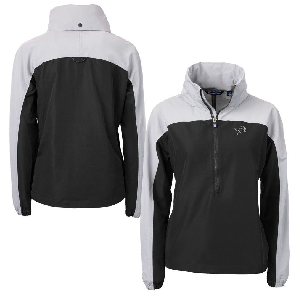 Detroit Lions Cutter & Buck Women's Charter Eco Recycled Half-Zip Hoodie Anorak Jacket - Black/Gray outlet