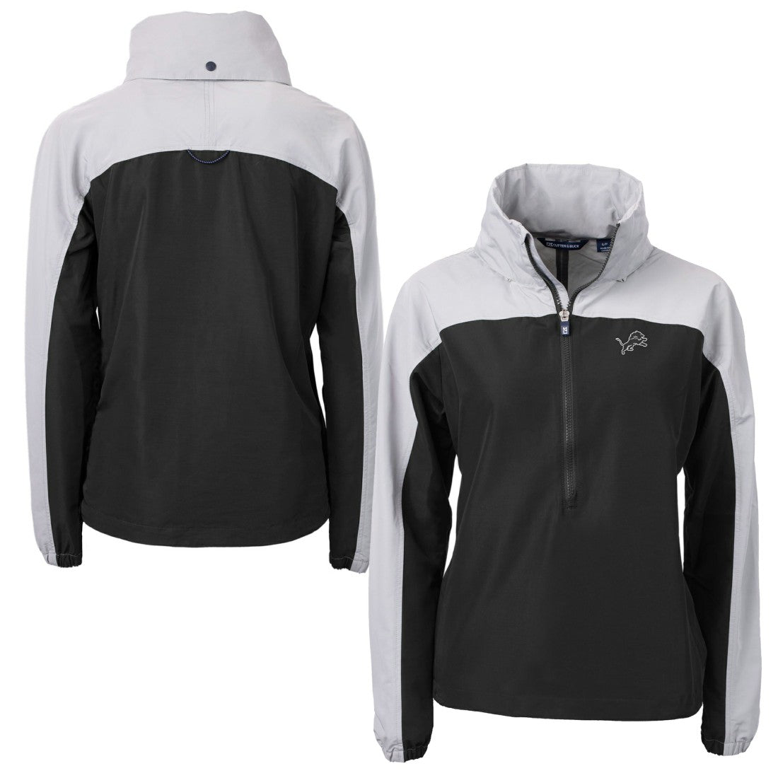 Detroit Lions Cutter & Buck Women's Charter Eco Recycled Half-Zip Hoodie Anorak Jacket - Black/Gray outlet