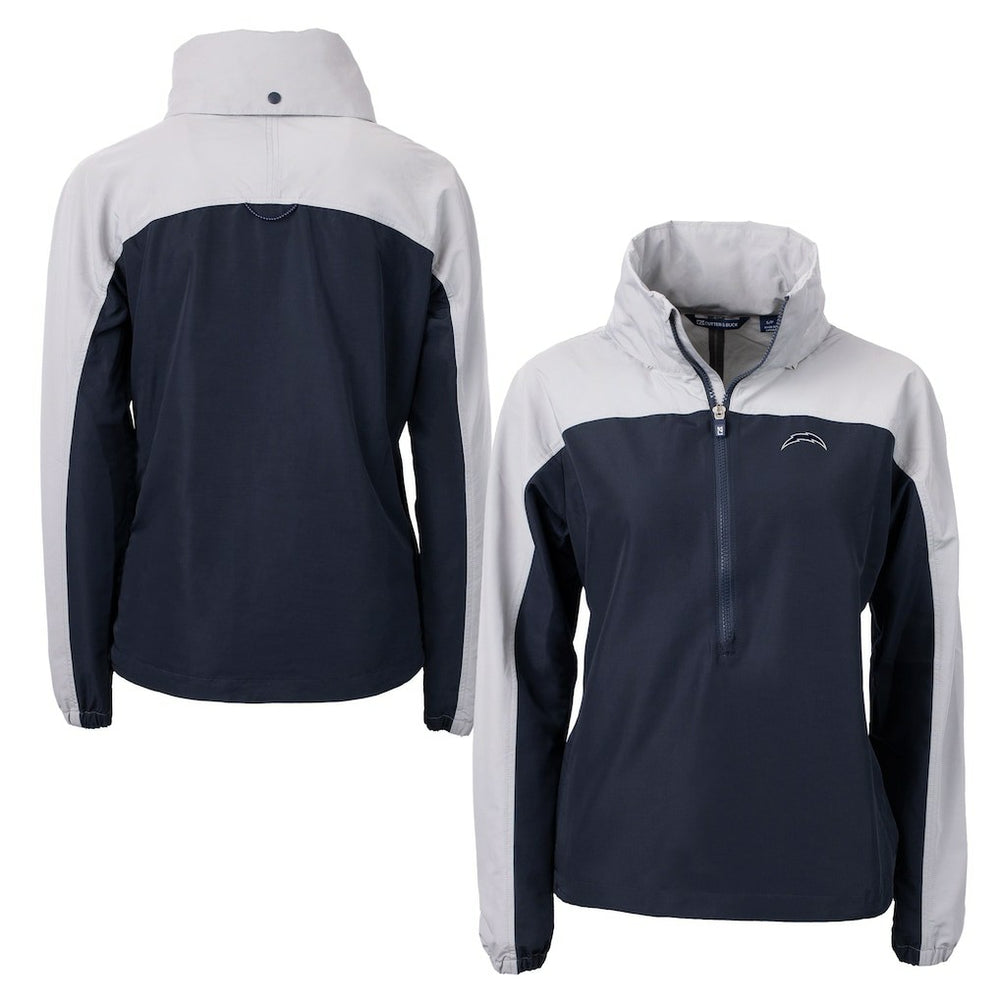 Los Angeles Chargers Cutter & Buck Women's Charter Eco Recycled Half-Zip Hoodie Anorak Jacket - Navy/Gray for sale