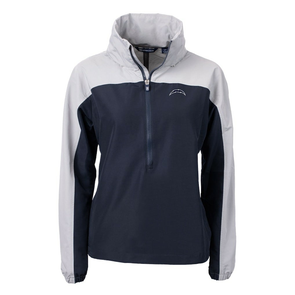 Los Angeles Chargers Cutter & Buck Women's Charter Eco Recycled Half-Zip Hoodie Anorak Jacket - Navy/Gray for sale