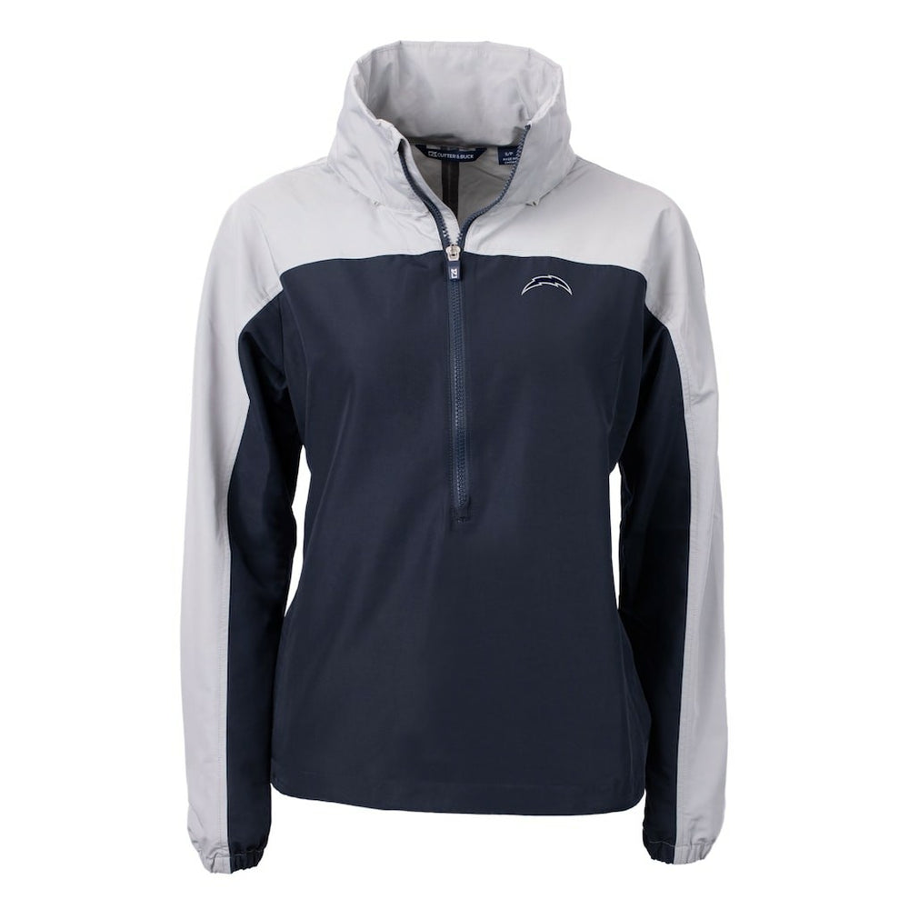 Los Angeles Chargers Cutter & Buck Women's Charter Eco Recycled Half-Zip Hoodie Anorak Jacket - Navy/Gray for sale