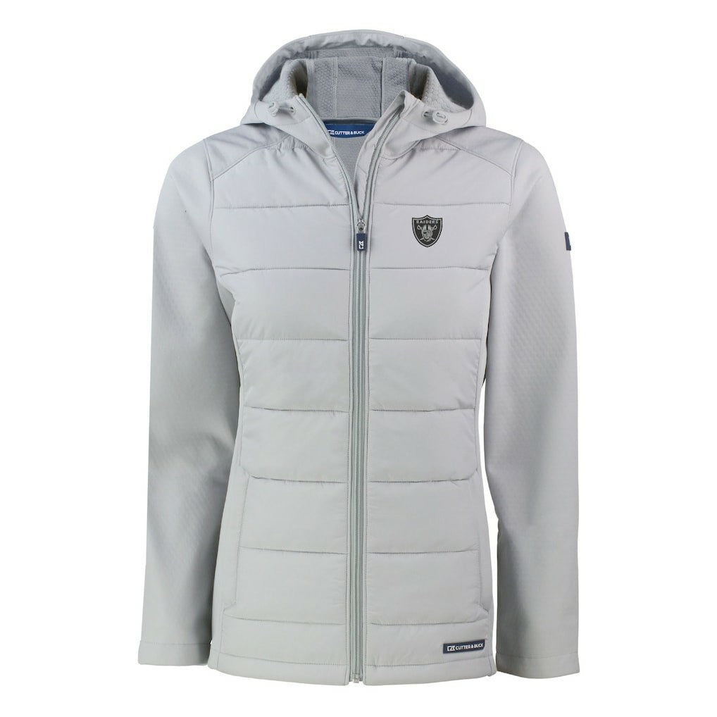 Las Vegas Raiders Cutter & Buck Women's Evoke Hybrid Eco Softshell Recycled Full-Zip Hoodie Jacket - Gray on sale