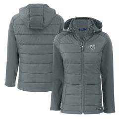 Las Vegas Raiders Cutter & Buck Women's Evoke Hybrid Eco Softshell Recycled Full-Zip Hoodie Jacket - Dark Gray on sale
