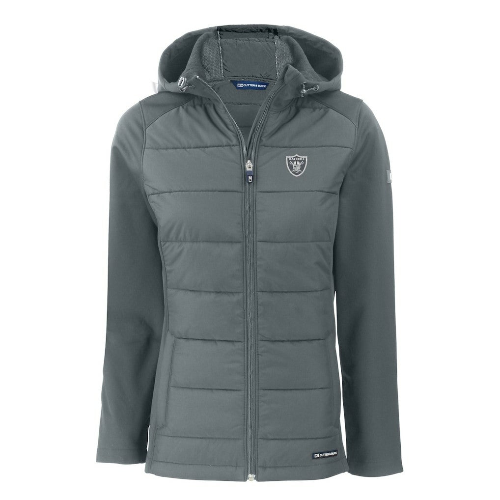 Las Vegas Raiders Cutter & Buck Women's Evoke Hybrid Eco Softshell Recycled Full-Zip Hoodie Jacket - Dark Gray on sale