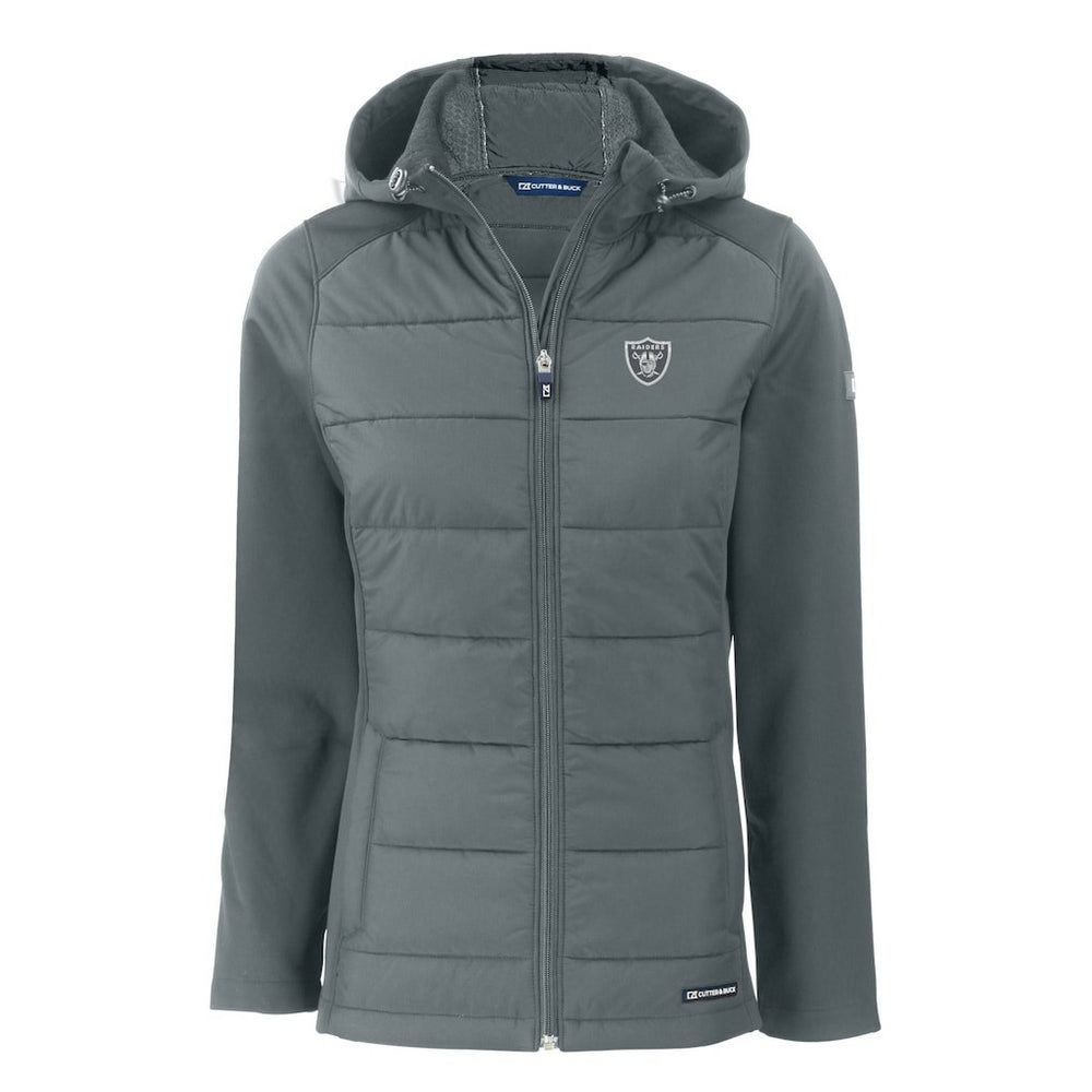 Las Vegas Raiders Cutter & Buck Women's Evoke Hybrid Eco Softshell Recycled Full-Zip Hoodie Jacket - Dark Gray on sale