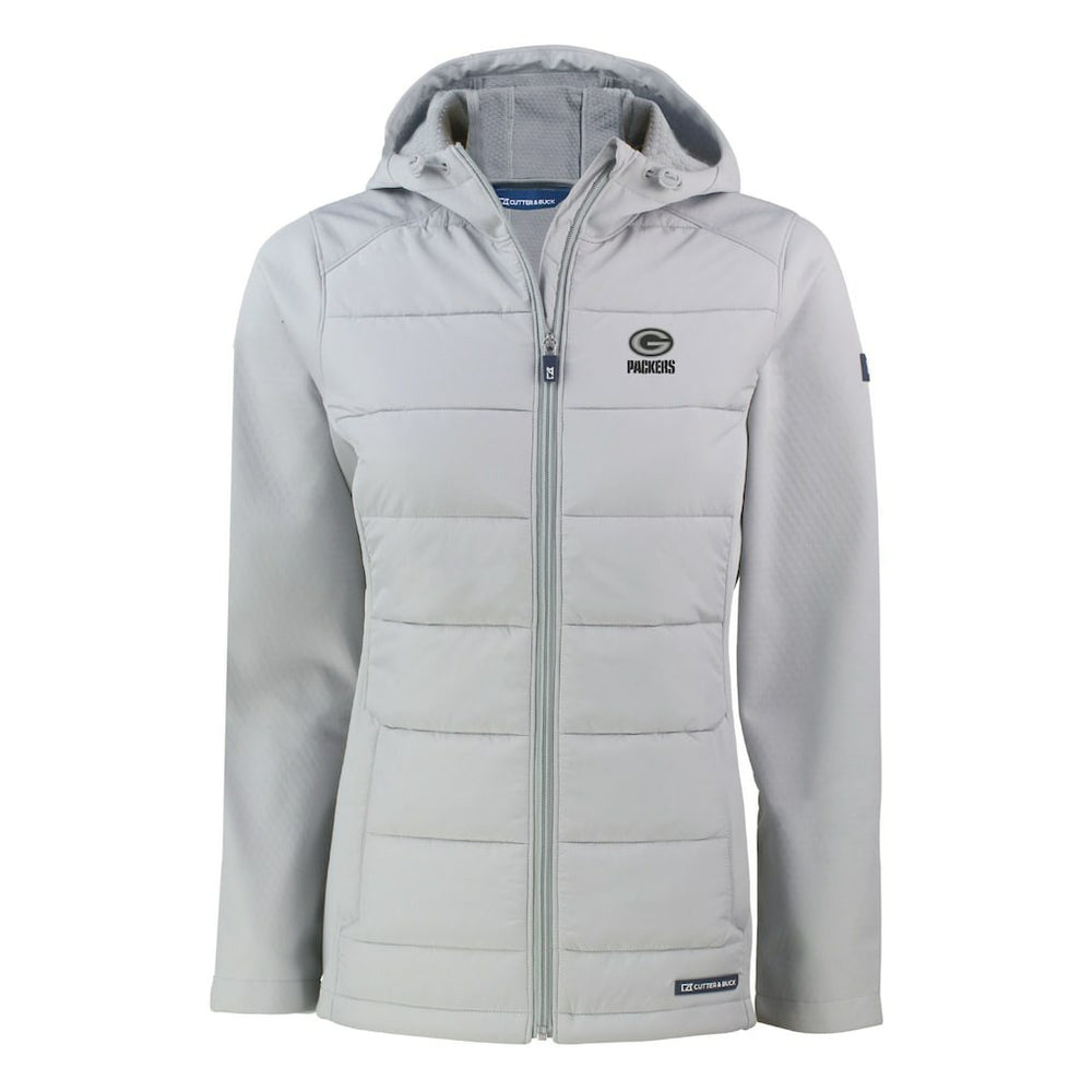 Green Bay Packers Cutter & Buck Women's Evoke Hybrid Eco Softshell Recycled Full-Zip Hoodie Jacket - Gray outlet