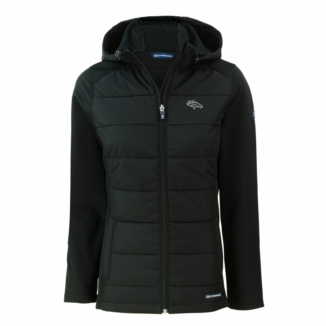 Denver Broncos Cutter & Buck Women's Evoke Hybrid Eco Softshell Recycled Full-Zip Hoodie Jacket - Black for sale