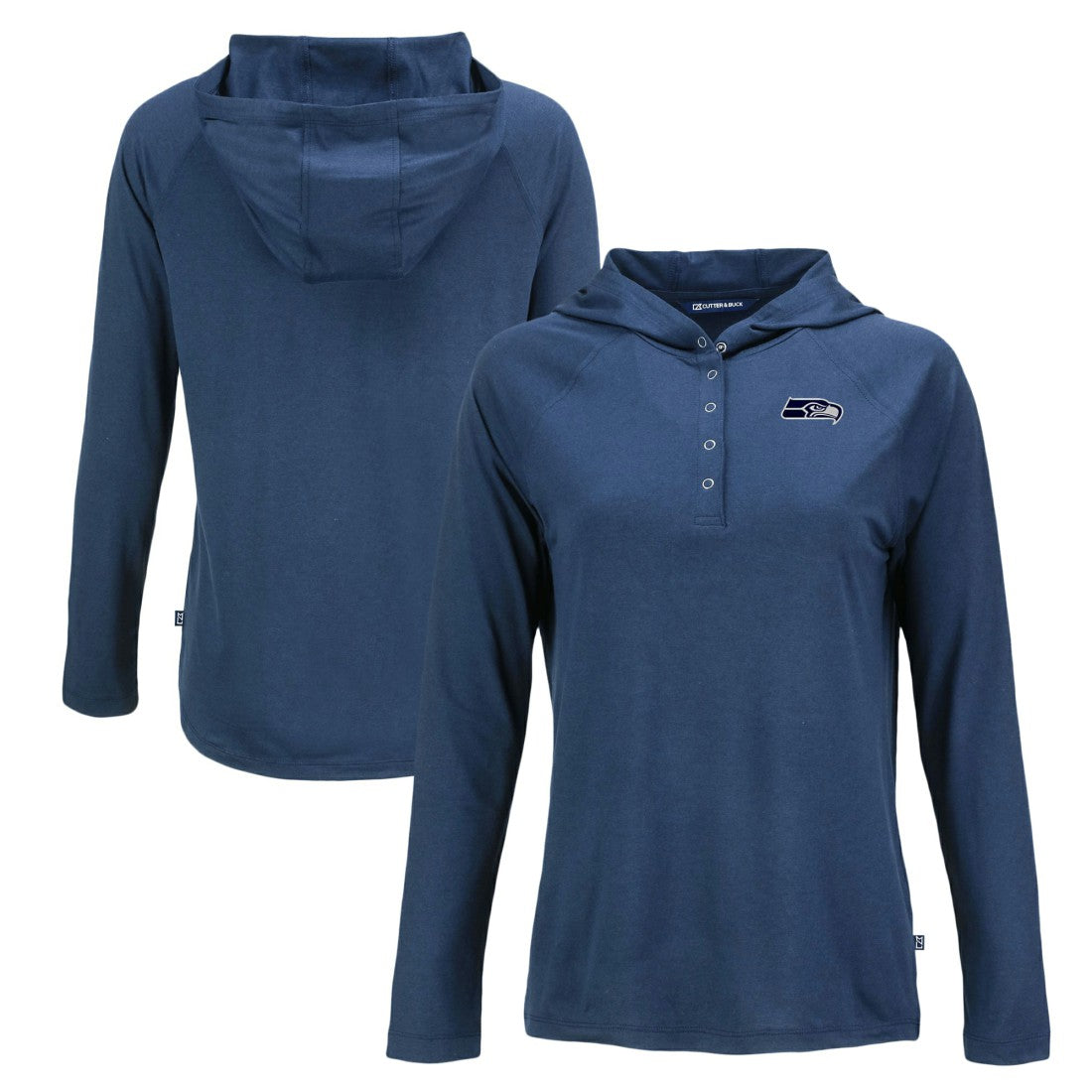 Seattle Seahawks Cutter & Buck Women's Coastline Epic Comfort Eco Recycled Long Sleeve Hoodie T-Shirt - Navy for sale