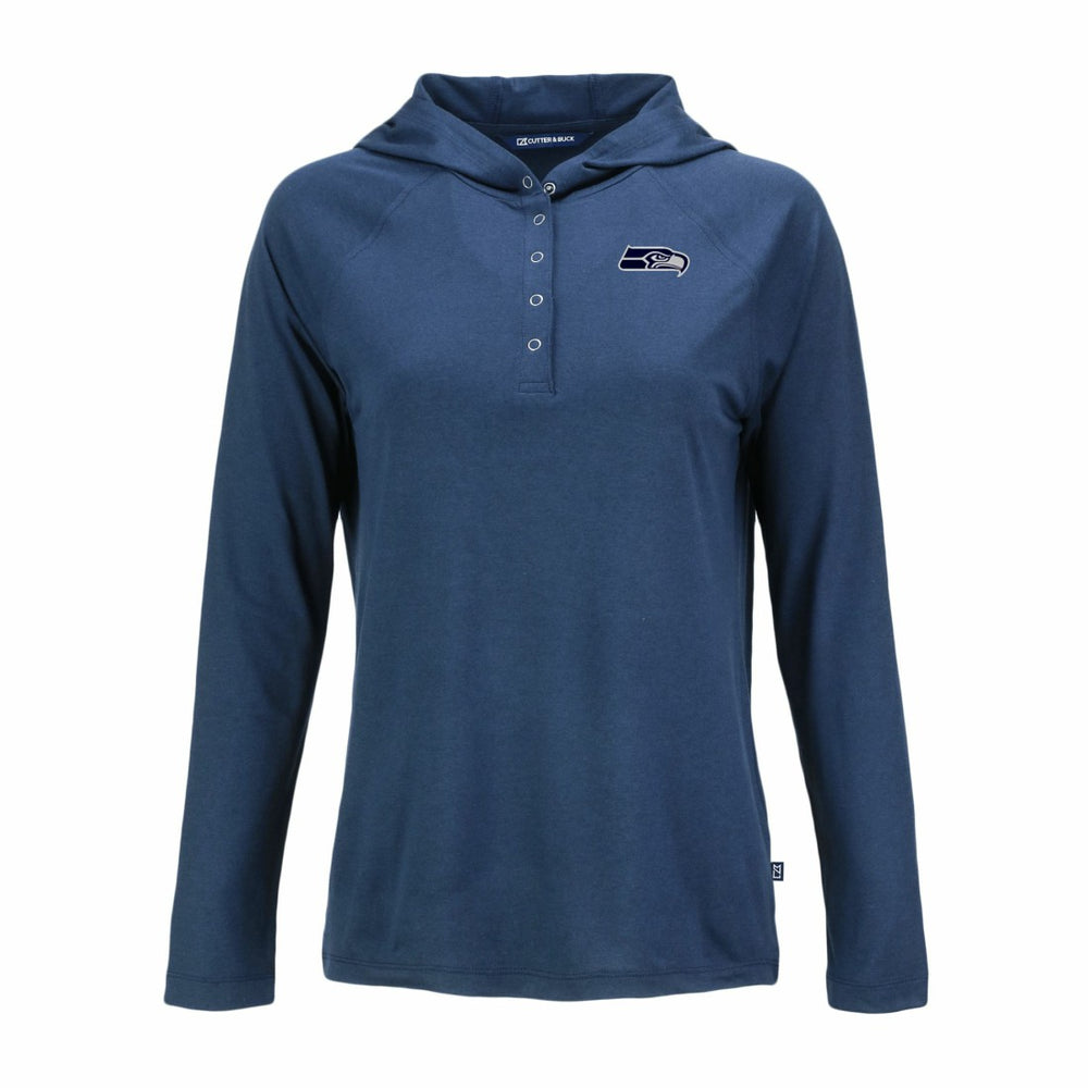 Seattle Seahawks Cutter & Buck Women's Coastline Epic Comfort Eco Recycled Long Sleeve Hoodie T-Shirt - Navy for sale