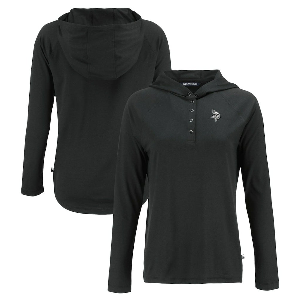 Minnesota Vikings Cutter & Buck Women's Coastline Epic Comfort Eco Recycled Long Sleeve Hoodie T-Shirt - Black sale