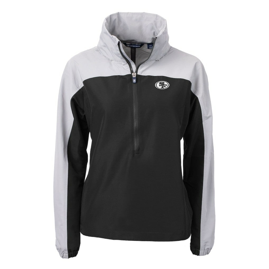 San Francisco 49ers Cutter & Buck Women's Charter Eco Recycled Half-Zip Hoodie Anorak Jacket - Black/Gray discount
