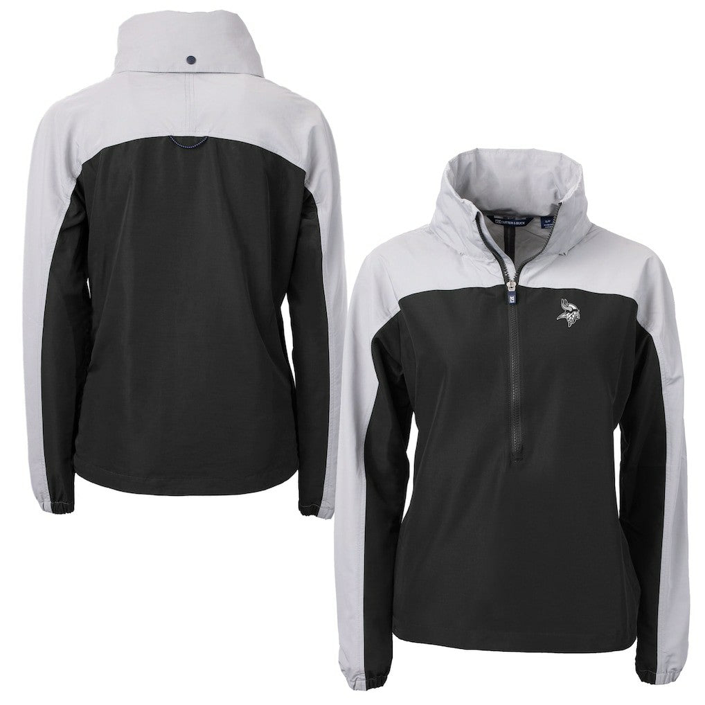 Minnesota Vikings Cutter & Buck Women's Charter Eco Recycled Half-Zip Hoodie Anorak Jacket - Black/Gray for sale