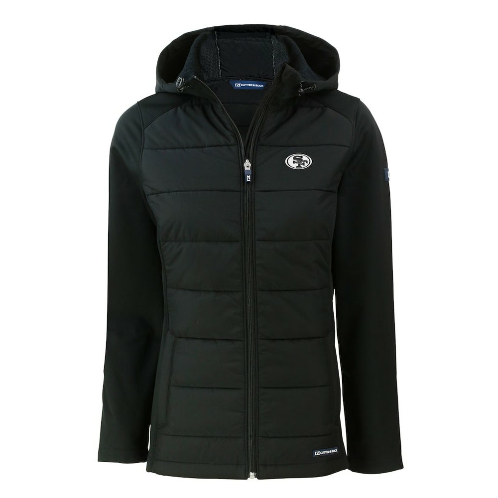 San Francisco 49ers Cutter & Buck Women's Evoke Hybrid Eco Softshell Recycled Full-Zip Hoodie Jacket - Black cheap