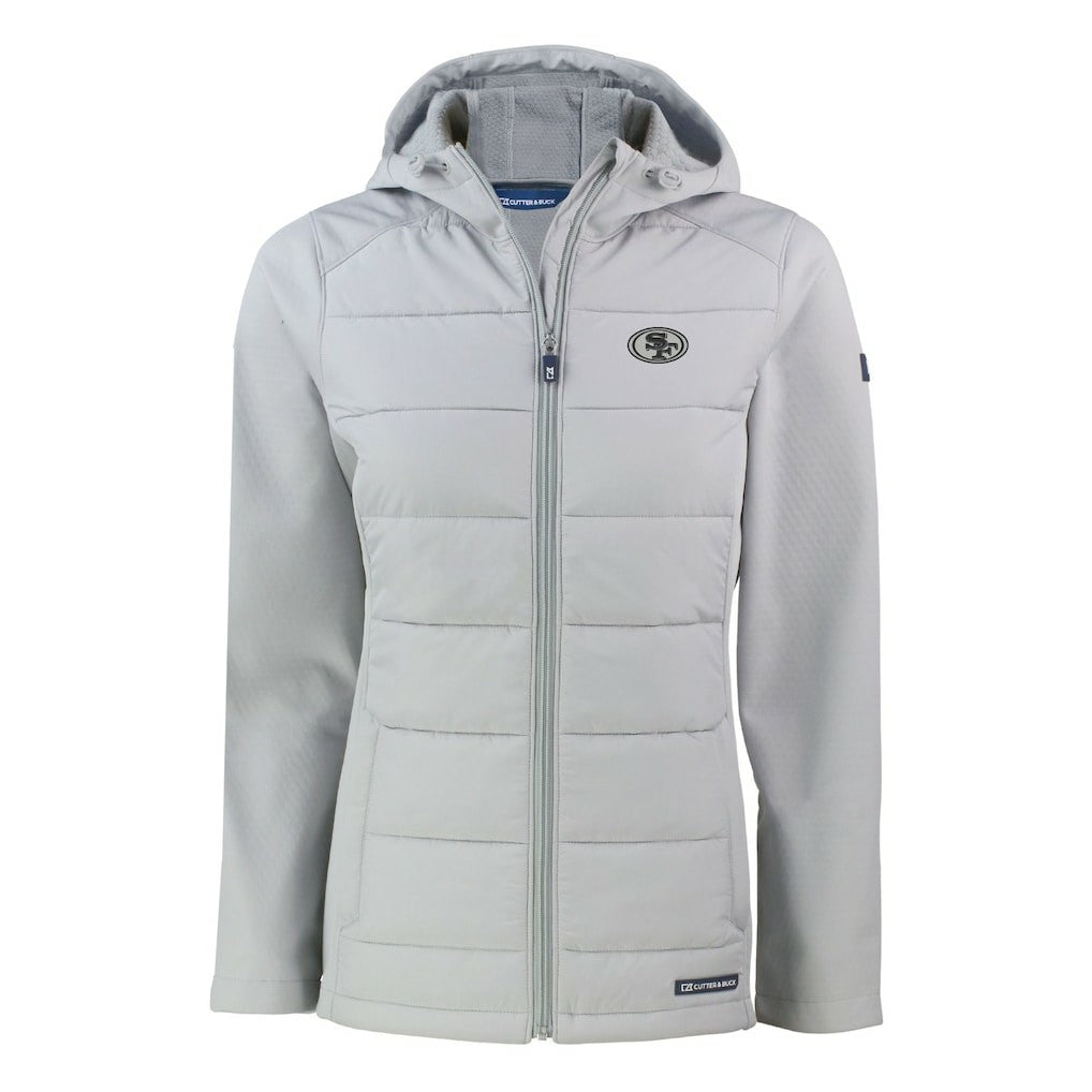 San Francisco 49ers Cutter & Buck Women's Evoke Hybrid Eco Softshell Recycled Full-Zip Hoodie Jacket - Gray online