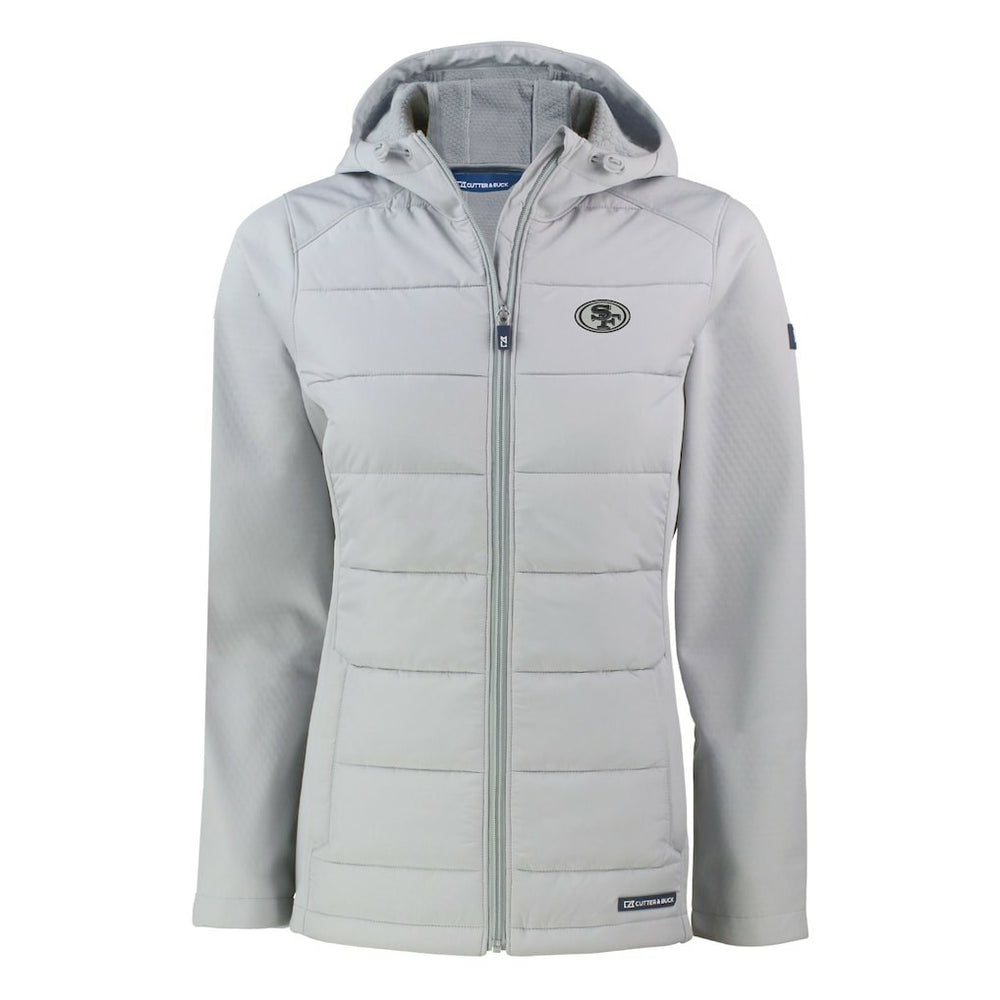 San Francisco 49ers Cutter & Buck Women's Evoke Hybrid Eco Softshell Recycled Full-Zip Hoodie Jacket - Gray online