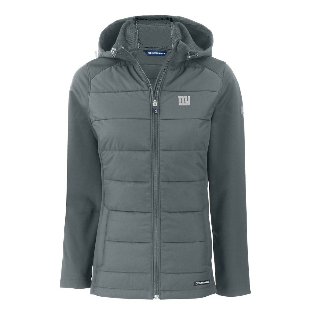 New York Giants Cutter & Buck Women's Evoke Hybrid Eco Softshell Recycled Full-Zip Hoodie Jacket - Gray for sale