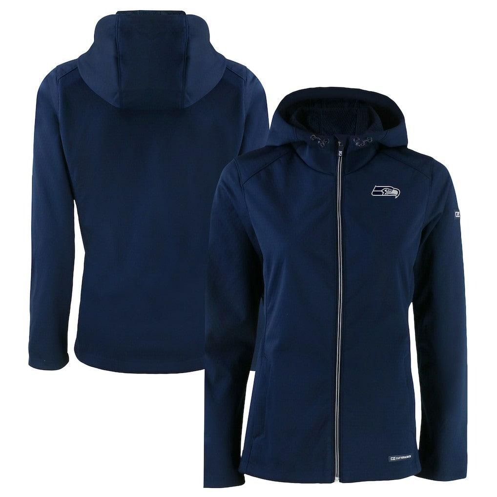 Seattle Seahawks Cutter & Buck Women's Evoke Eco Softshell Recycled Full-Zip Hoodie Jacket - College Navy for sale