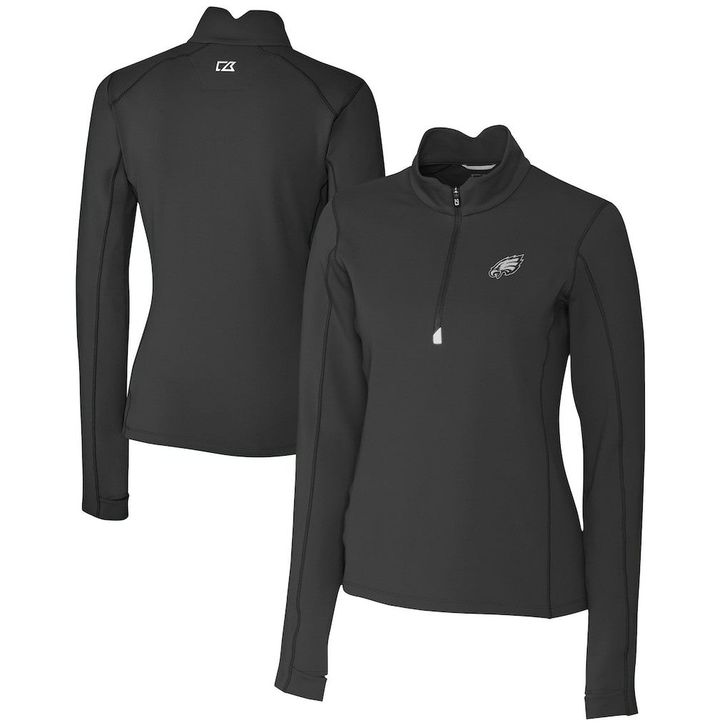 Philadelphia Eagles Cutter & Buck Women's Traverse Stretch DryTec Quarter-Zip Top - Black online