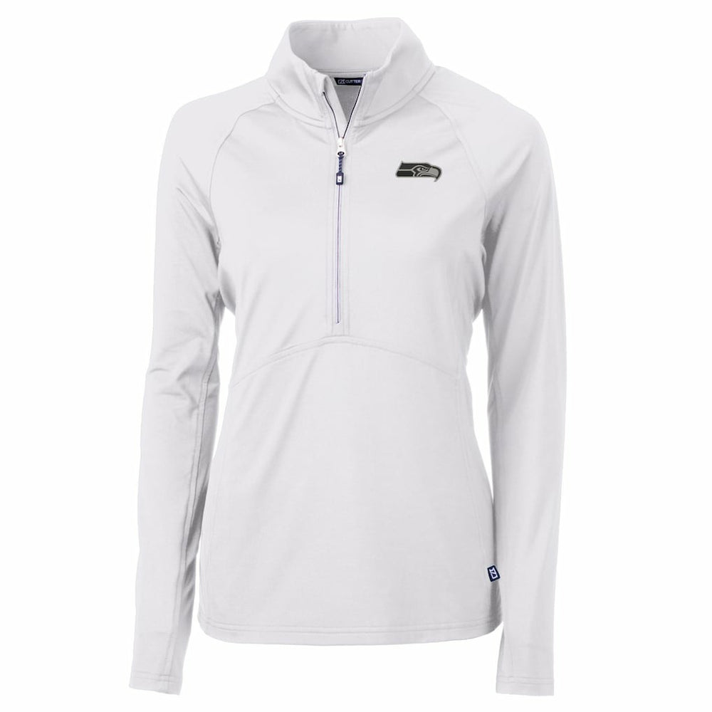 Seattle Seahawks Cutter & Buck Women's Adapt Eco Knit Stretch Recycled Raglan Half-Zip Top - White sale