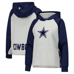 Dallas Cowboys DKNY Sport Women's Joy Cropped Raglan Pullover Hoodie - Gray/Navy on sale