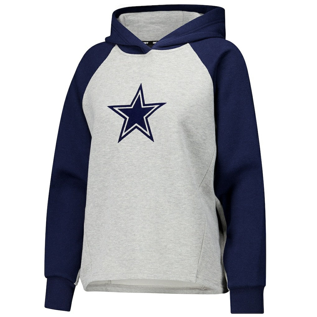 Dallas Cowboys DKNY Sport Women's Joy Cropped Raglan Pullover Hoodie - Gray/Navy on sale