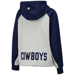 Dallas Cowboys DKNY Sport Women's Joy Cropped Raglan Pullover Hoodie - Gray/Navy on sale
