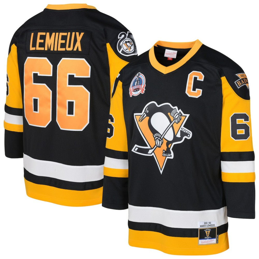Mario Lemieux Pittsburgh Penguins Mitchell & Ness Youth 1991/92 Captain Patch Power Play Player Jersey - Black Jerseys