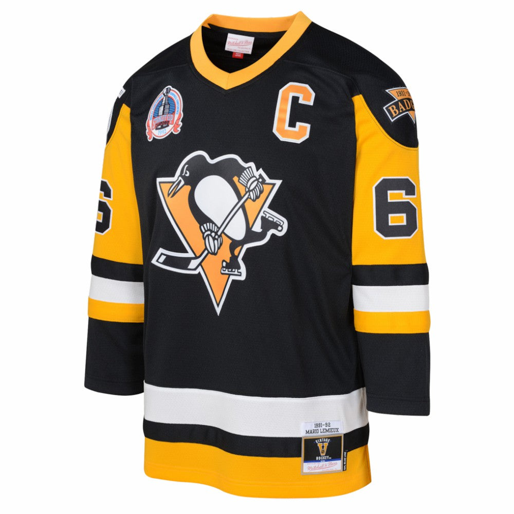 Mario Lemieux Pittsburgh Penguins Mitchell & Ness Youth 1991/92 Captain Patch Power Play Player Jersey - Black Jerseys