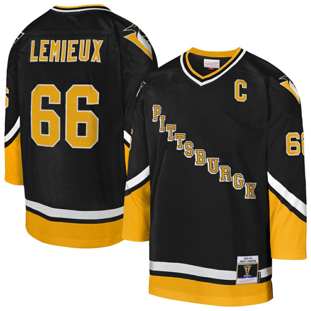 Mario Lemieux Pittsburgh Penguins Mitchell & Ness Youth 1992/93 Captain Patch Power Play Player Jersey - Black Jerseys
