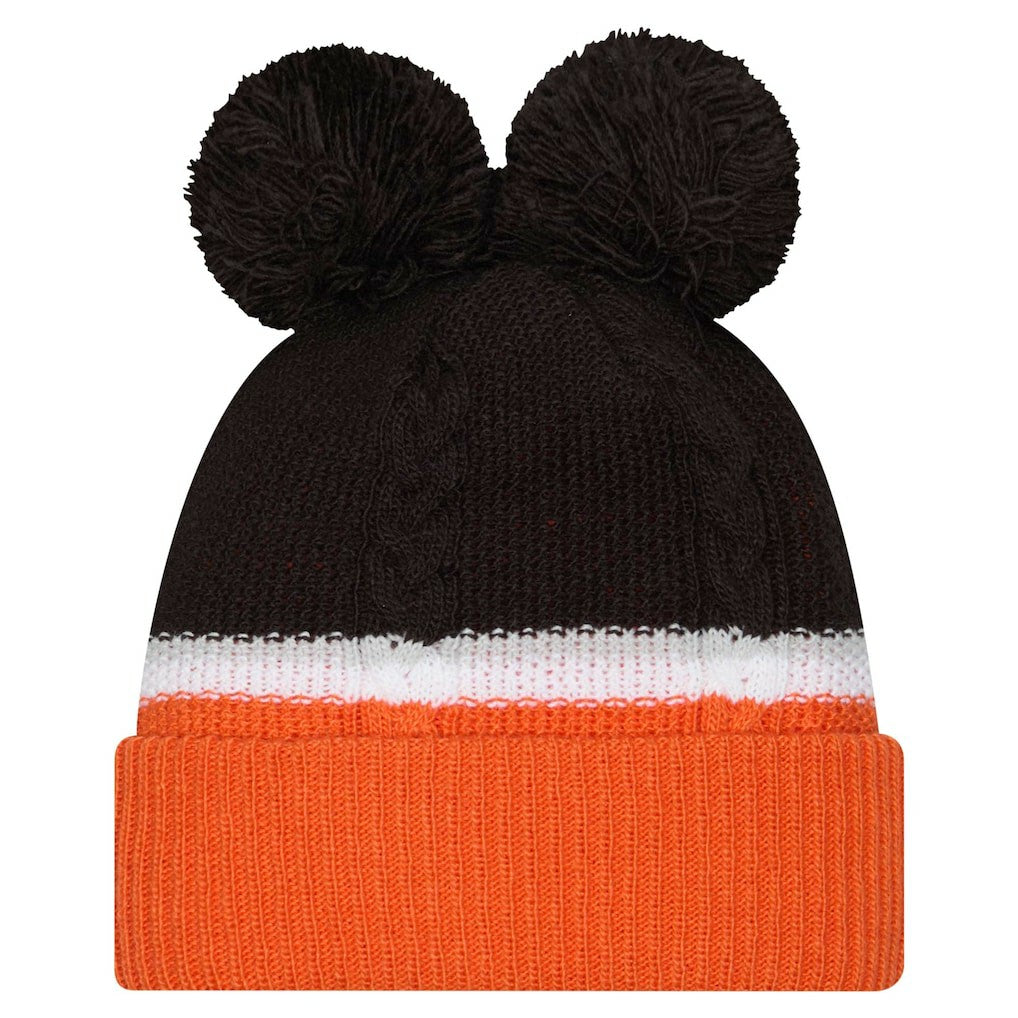 Cincinnati Bengals New Era Women's Double Bubble Cuffed Knit Hat with Poms - Black for sale