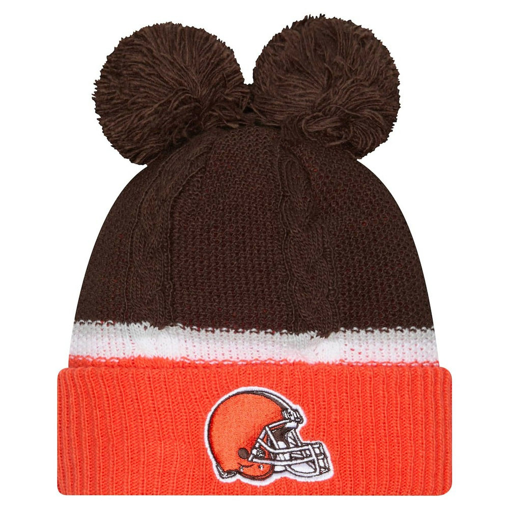 Cleveland Browns New Era Women's Double Bubble Cuffed Knit Hat with Poms - Brown sale