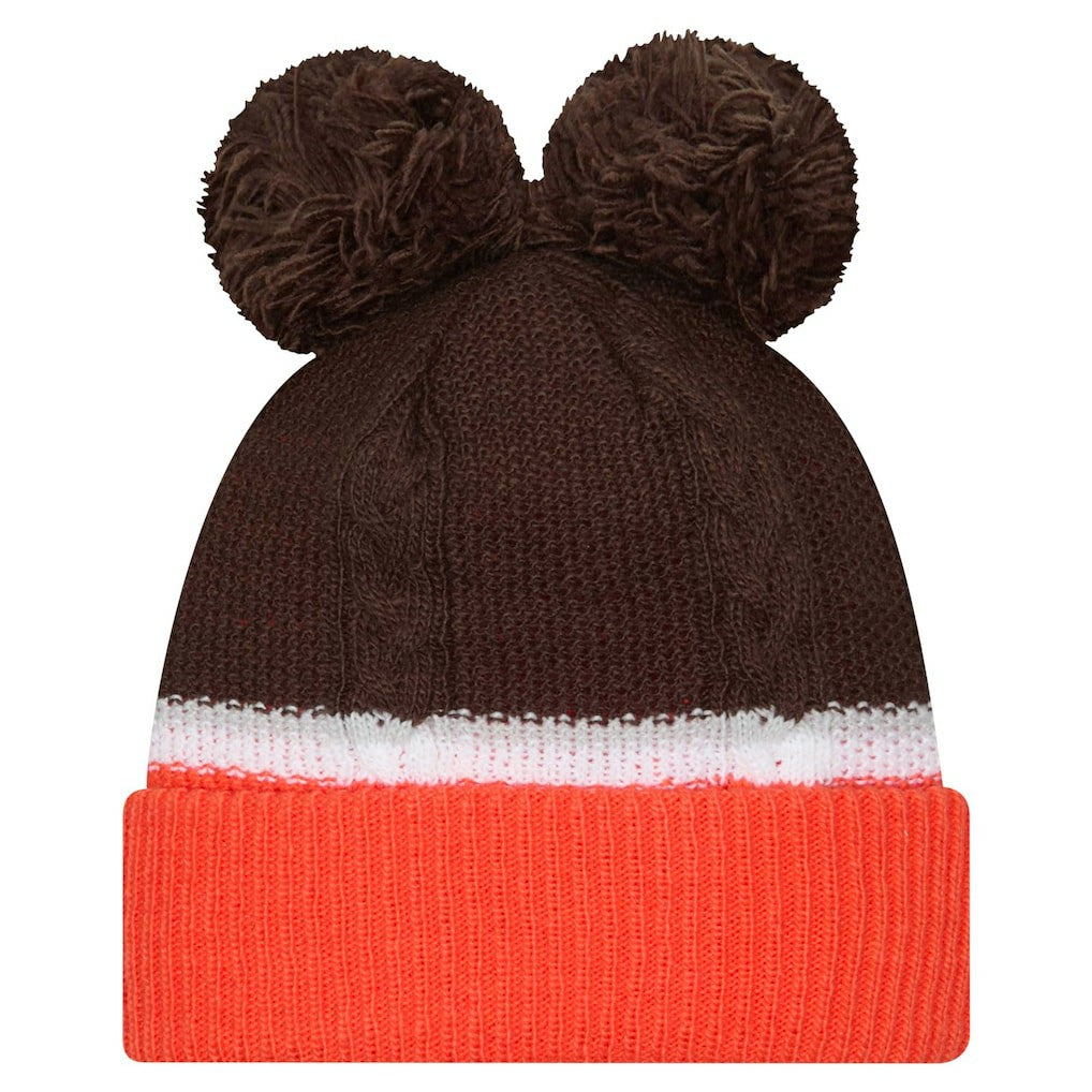 Cleveland Browns New Era Women's Double Bubble Cuffed Knit Hat with Poms - Brown sale