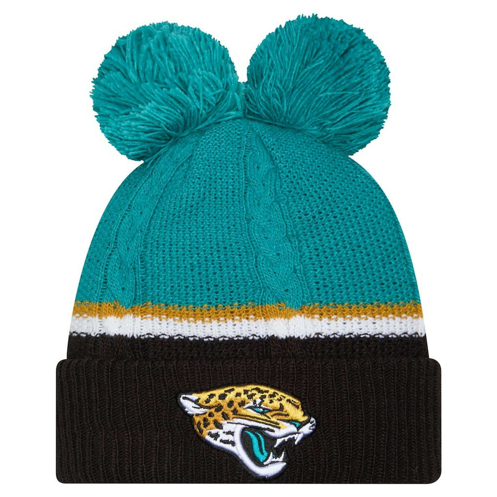 Jacksonville Jaguars New Era Women's Double Bubble Cuffed Knit Hat with Poms - Black outlet