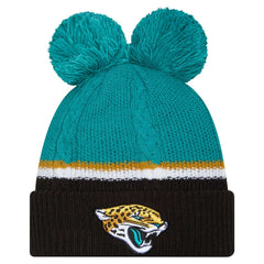 Jacksonville Jaguars New Era Women's Double Bubble Cuffed Knit Hat with Poms - Black outlet