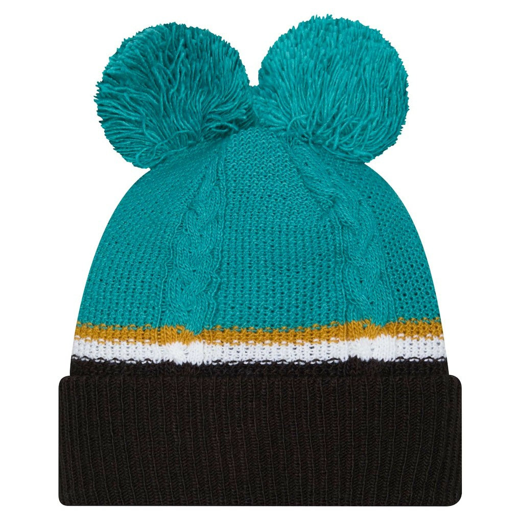 Jacksonville Jaguars New Era Women's Double Bubble Cuffed Knit Hat with Poms - Black outlet