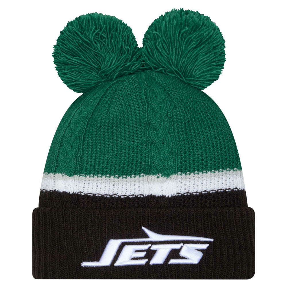 New York Jets New Era Women's Double Bubble Cuffed Knit Hat with Poms - Green cheap