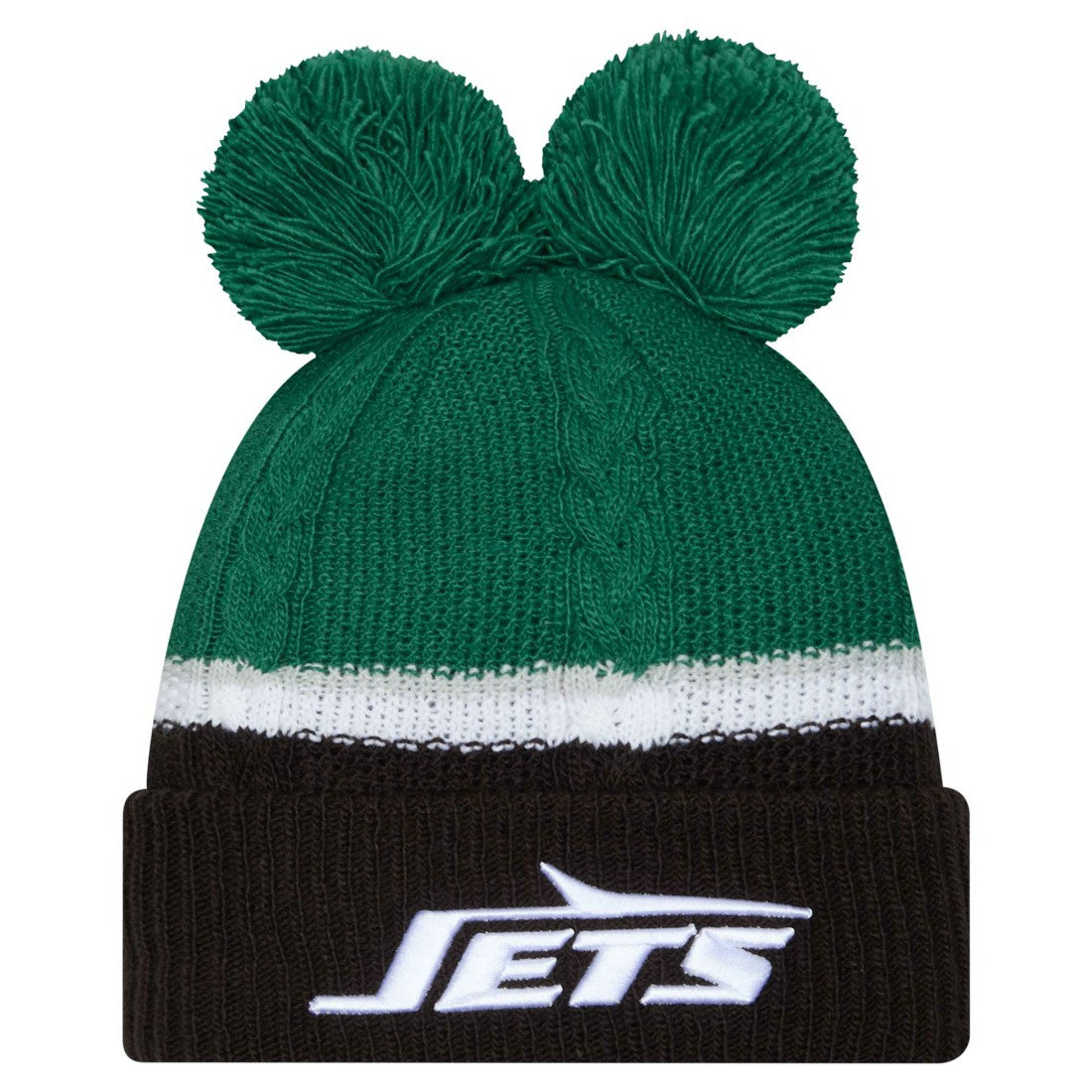 New York Jets New Era Women's Double Bubble Cuffed Knit Hat with Poms - Green cheap