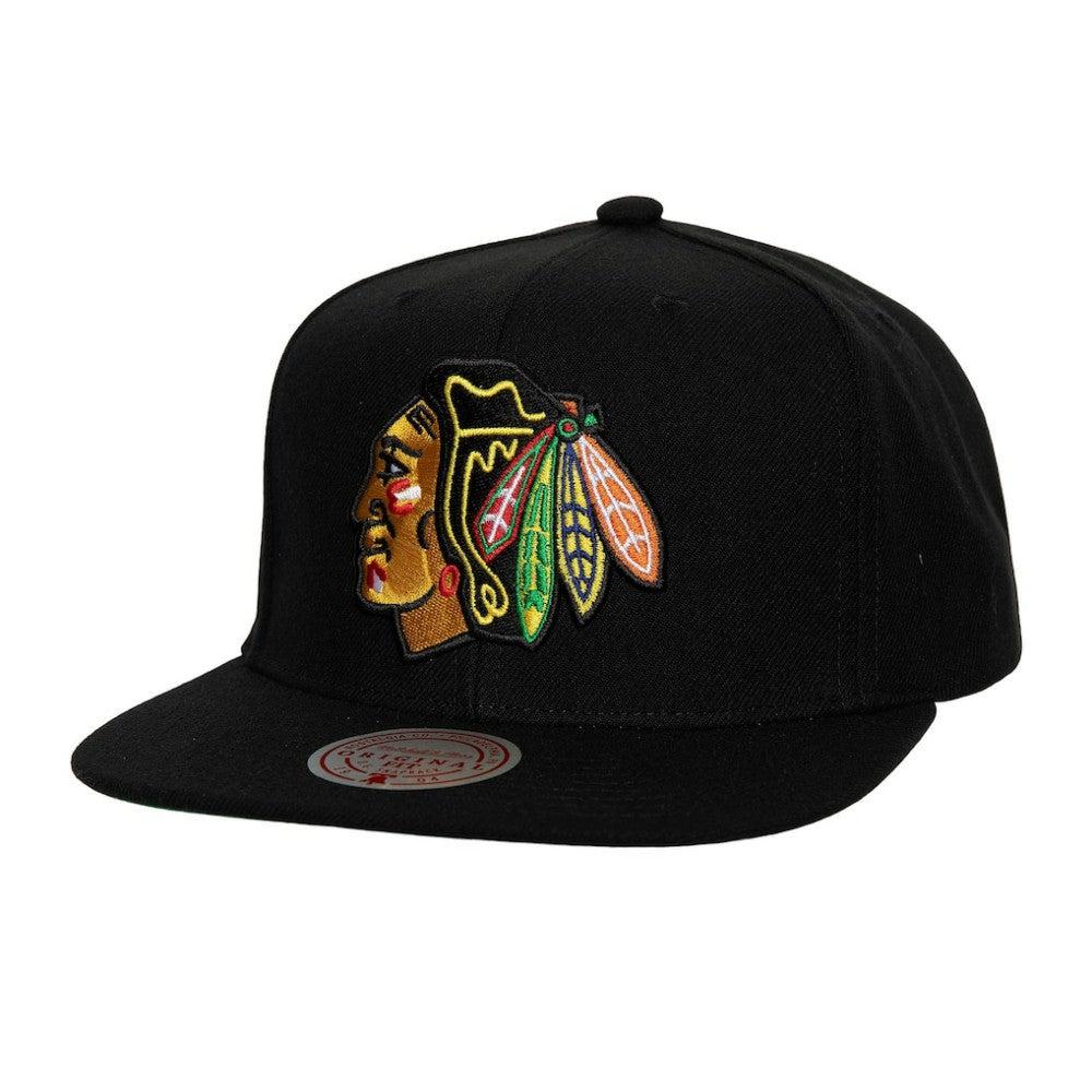 Chicago Blackhawks Mitchell & Ness Core Top Spot Snapback Hat - Black Hats